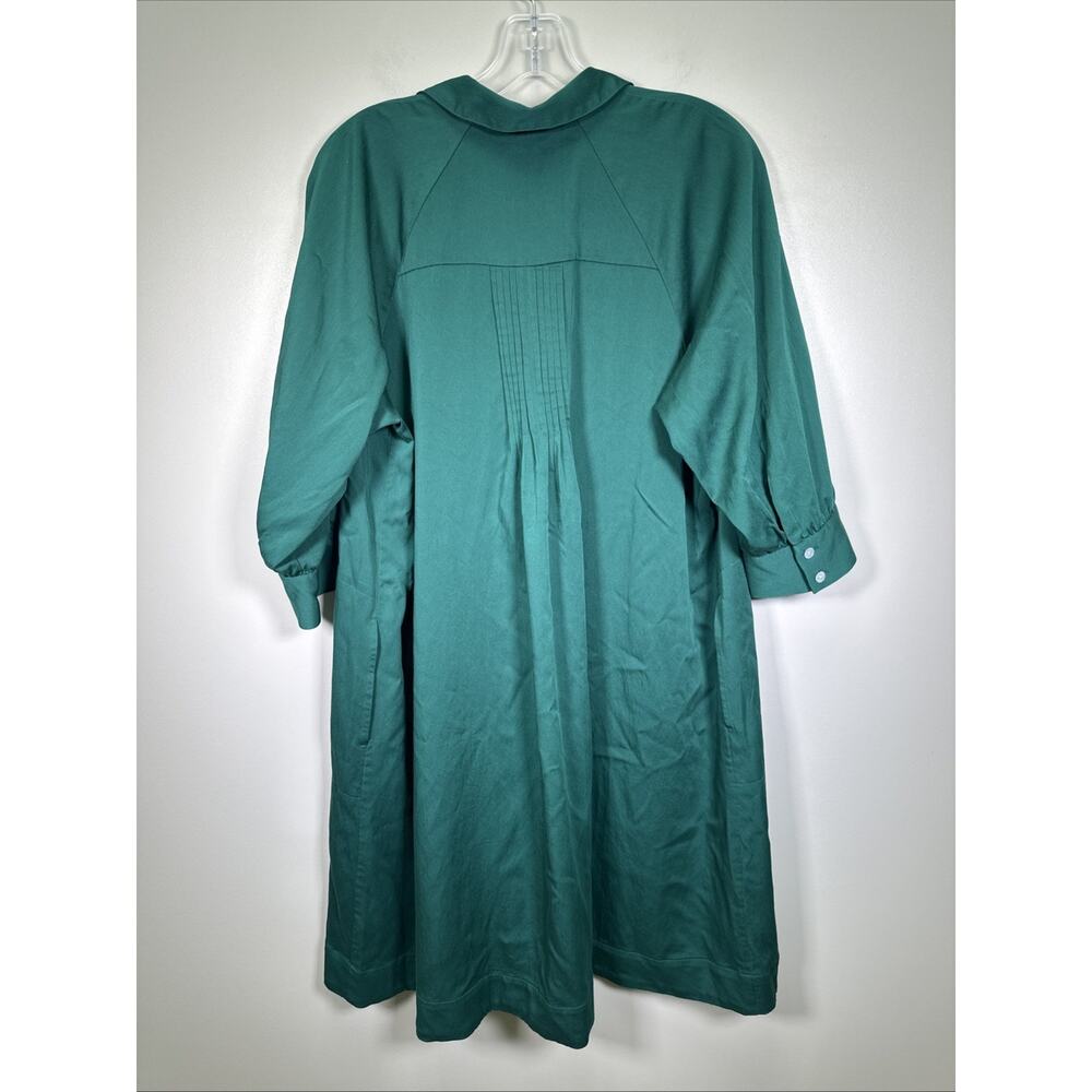 J.Jill Shirt Dress M Green Tencel Modal Button Front Collared 3/4 Sleeve Shift - Picture 2 of 7